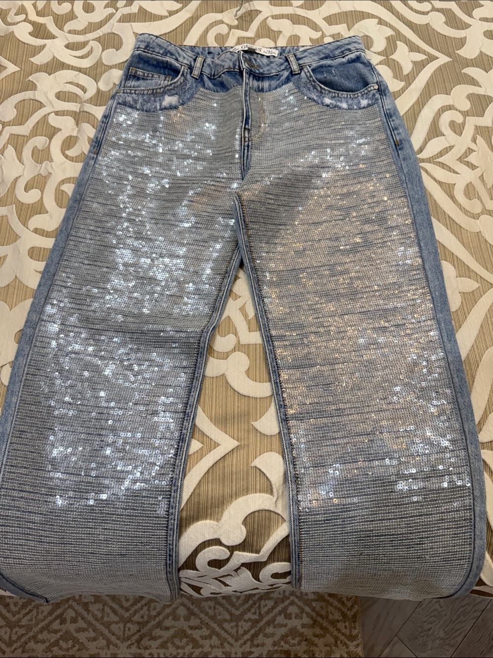 Guess Light Blue Denim Jeans with Silver Sequin Accent